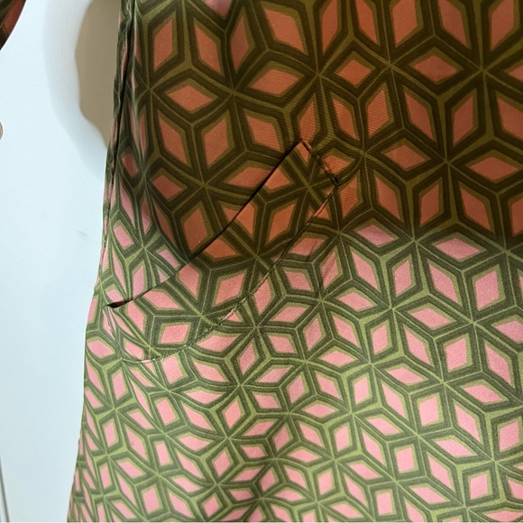 Retro Fossil A-Line Dress | Mid Century Mod Pink Green Geometric Pattern Size M - Picture 6 of 10
